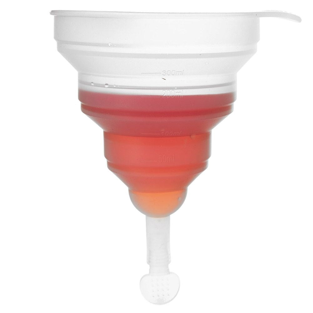 Universal collapsible silicone funnel with measuring function for the kitchen