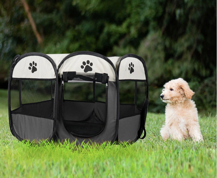 Universal foldable playpen, cage for dogs and cats - gray