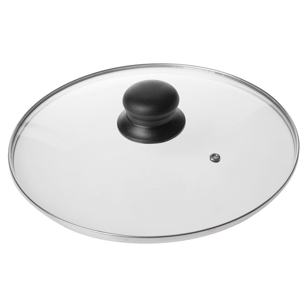 Universal glass lid for pots and pans with steam valve. Dishwasher safe.Universal glass lid for pots and pans with steam valve. The design of the lid allows excess steam to easily escape, preventing food from boiling over. This glass lid is also dishw