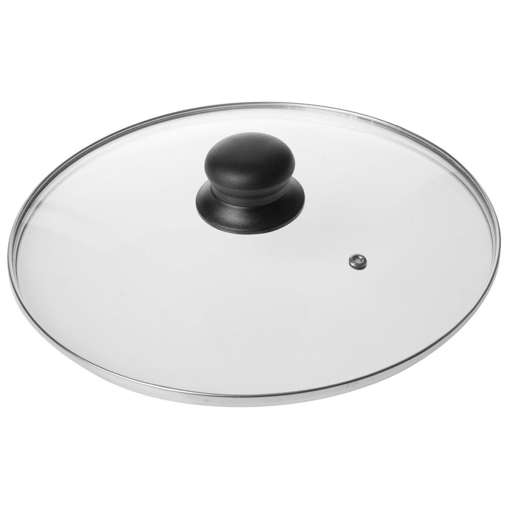 Universal glass lid with steam vent for pots and pans
