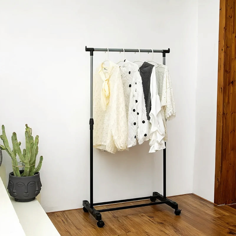 Universal, height-adjustable clothes hanger with wheels