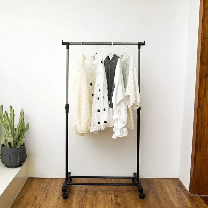Universal, height-adjustable clothes hanger with wheels