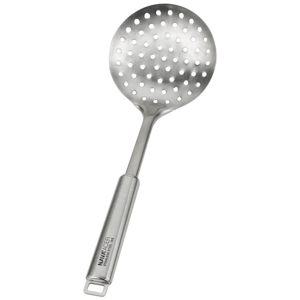 Universal kitchen spoon for draining, matt stainless steel