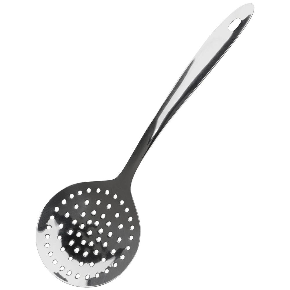 Universal kitchen spoon in stainless steel for draining food