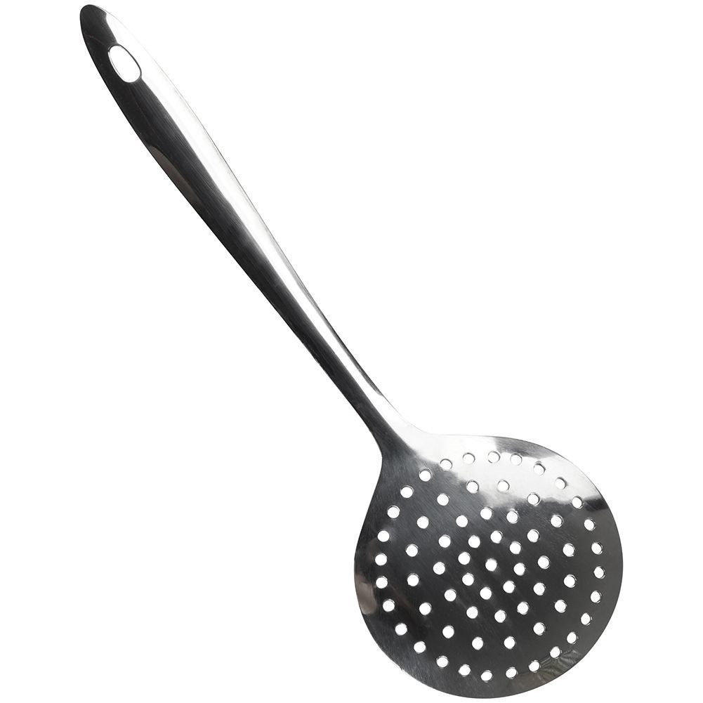 Universal kitchen spoon in stainless steel for draining food