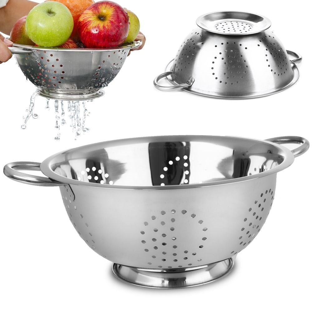 Universal kitchen strainer in bowl shape with two stainless steel handles