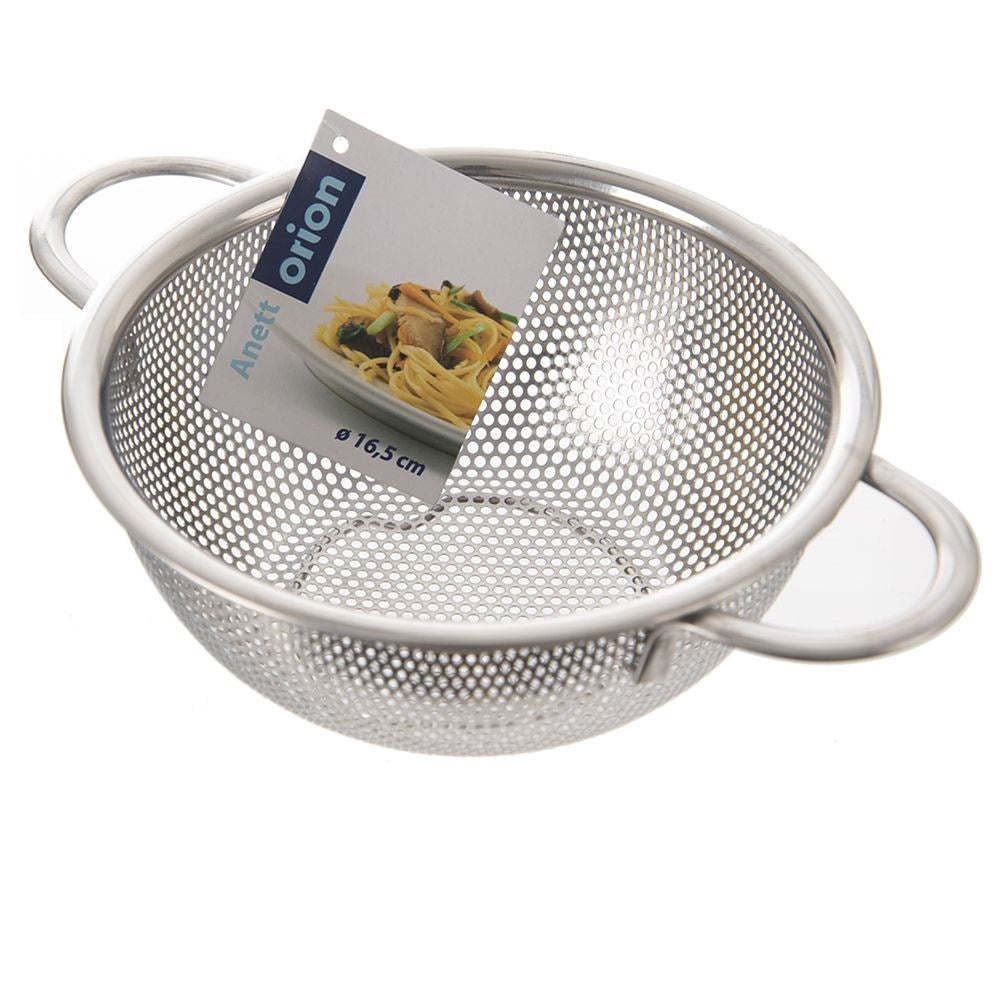 Universal kitchen strainer in stainless steel with handle and feet