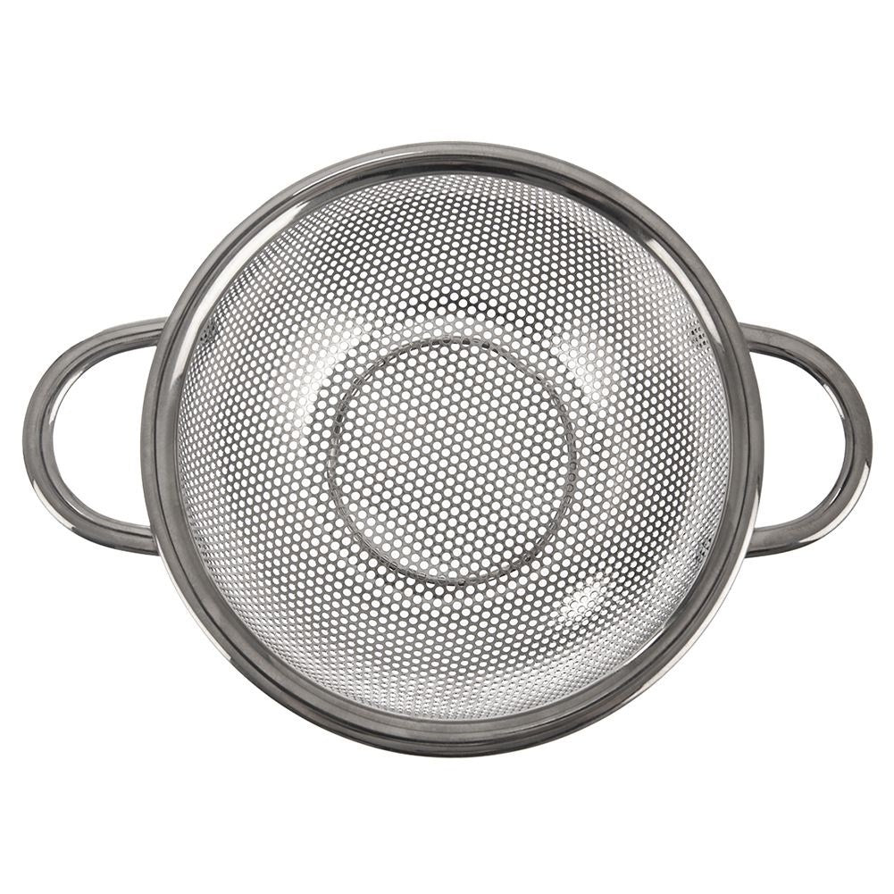 Universal kitchen strainer in stainless steel with handle and feet