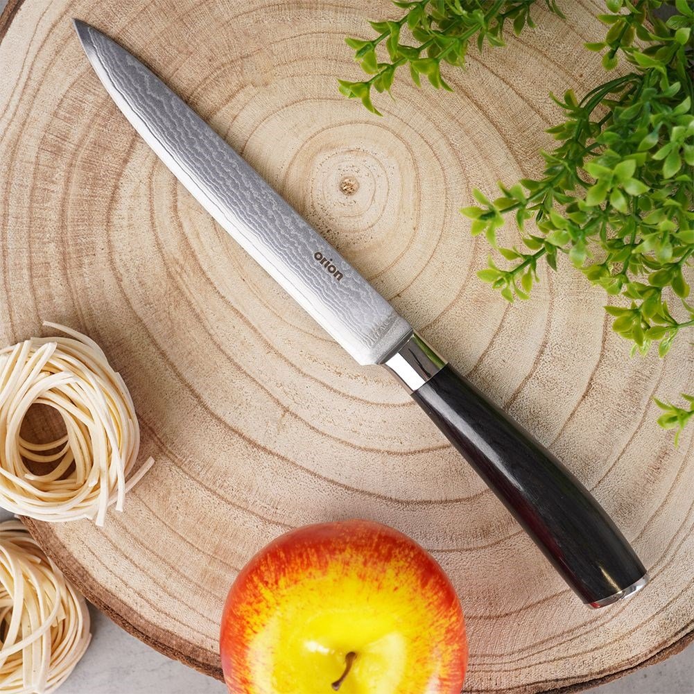 Universal knife 15.5 cm Damascus steel, pakka wood handle