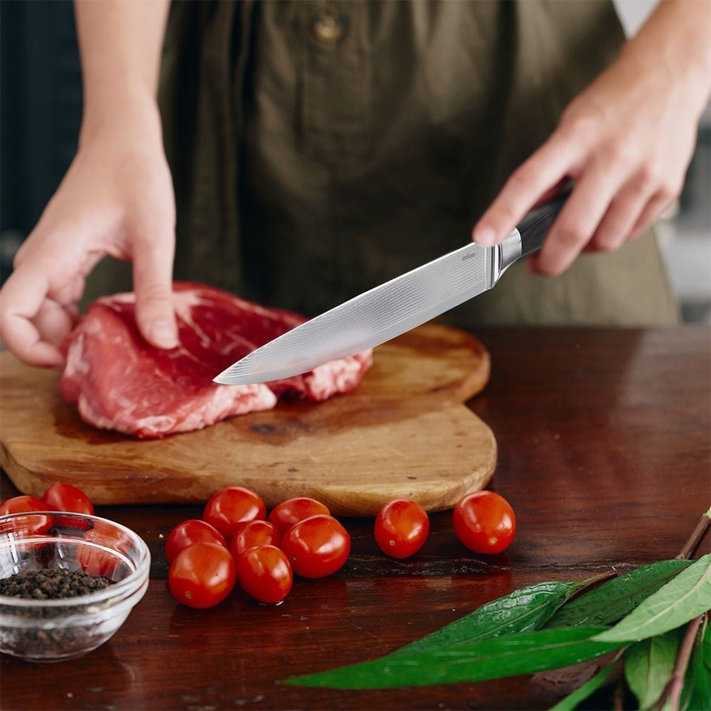 Universal knife 15.5 cm Damascus steel, pakka wood handle