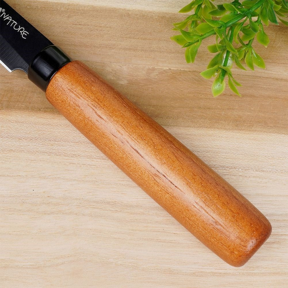 Universal knife 8.5 cm blade, ergonomic wooden handle, black