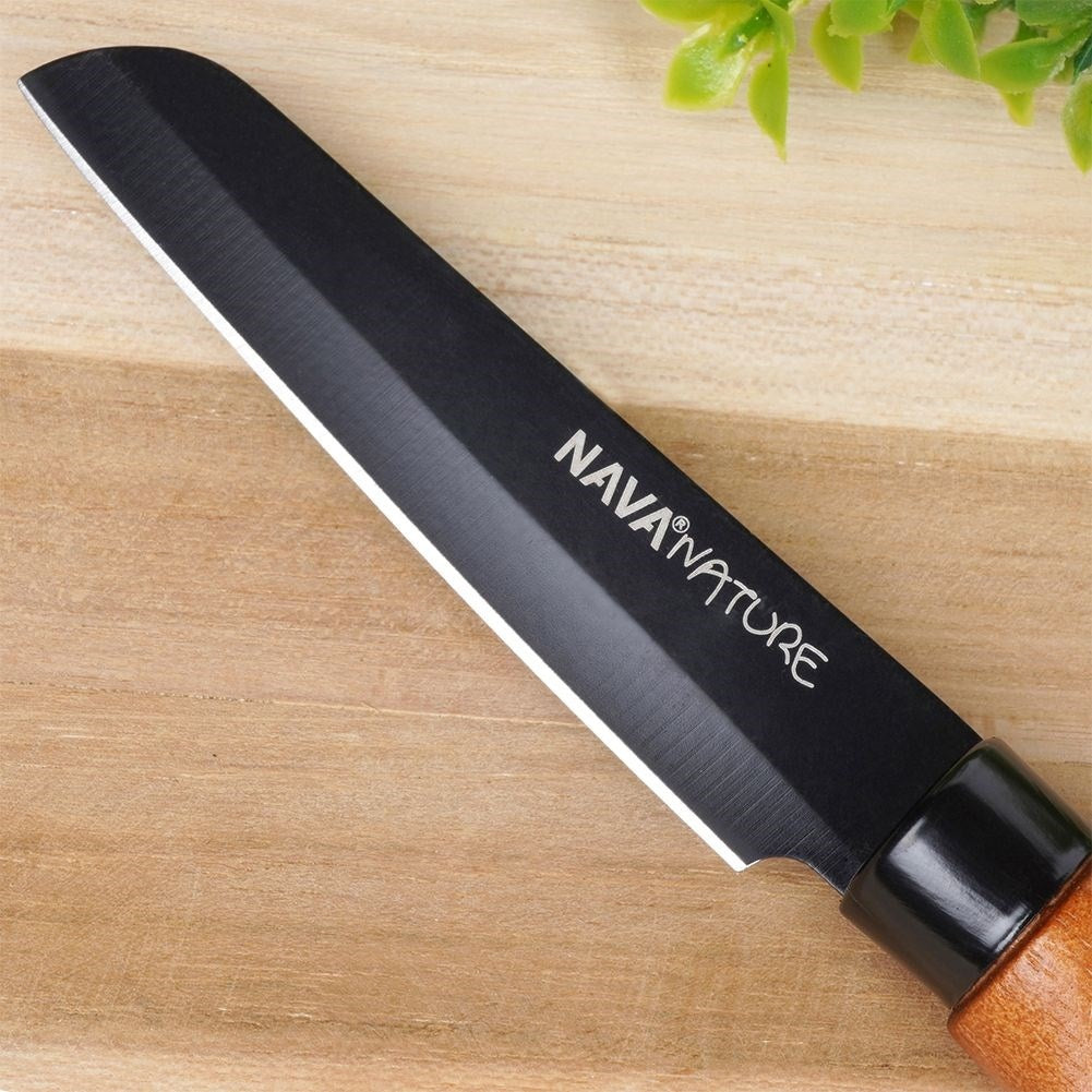 Universal knife 8.5 cm blade, ergonomic wooden handle, black