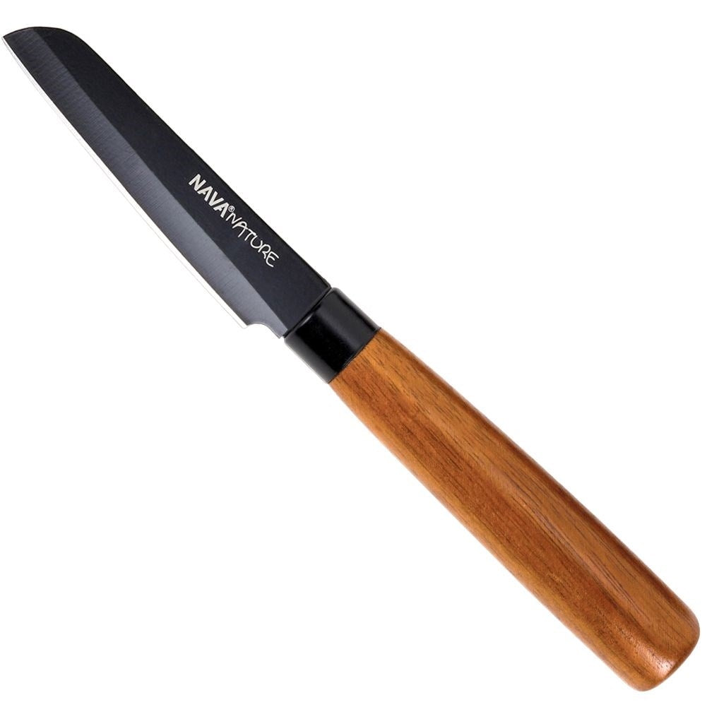 Universal knife 8.5 cm blade, ergonomic wooden handle, black