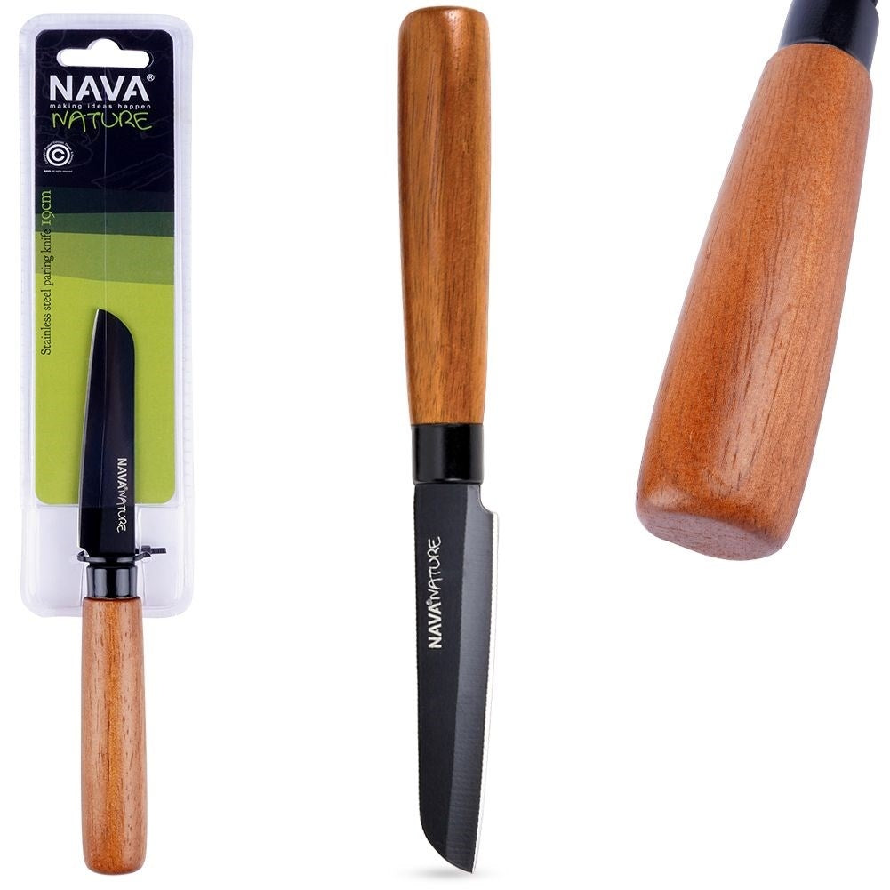 Universal knife 8.5 cm blade, ergonomic wooden handle, black