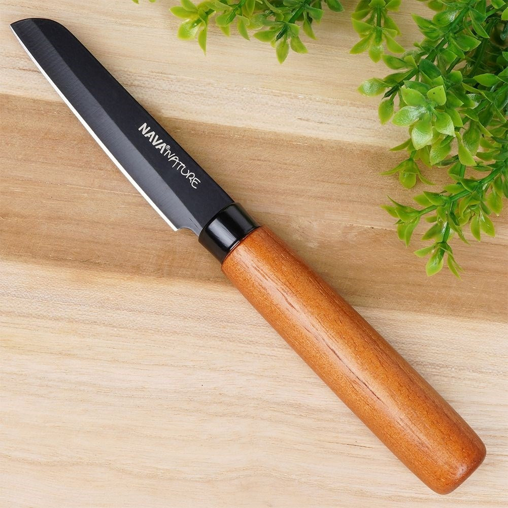 Universal knife 8.5 cm blade, ergonomic wooden handle, black
