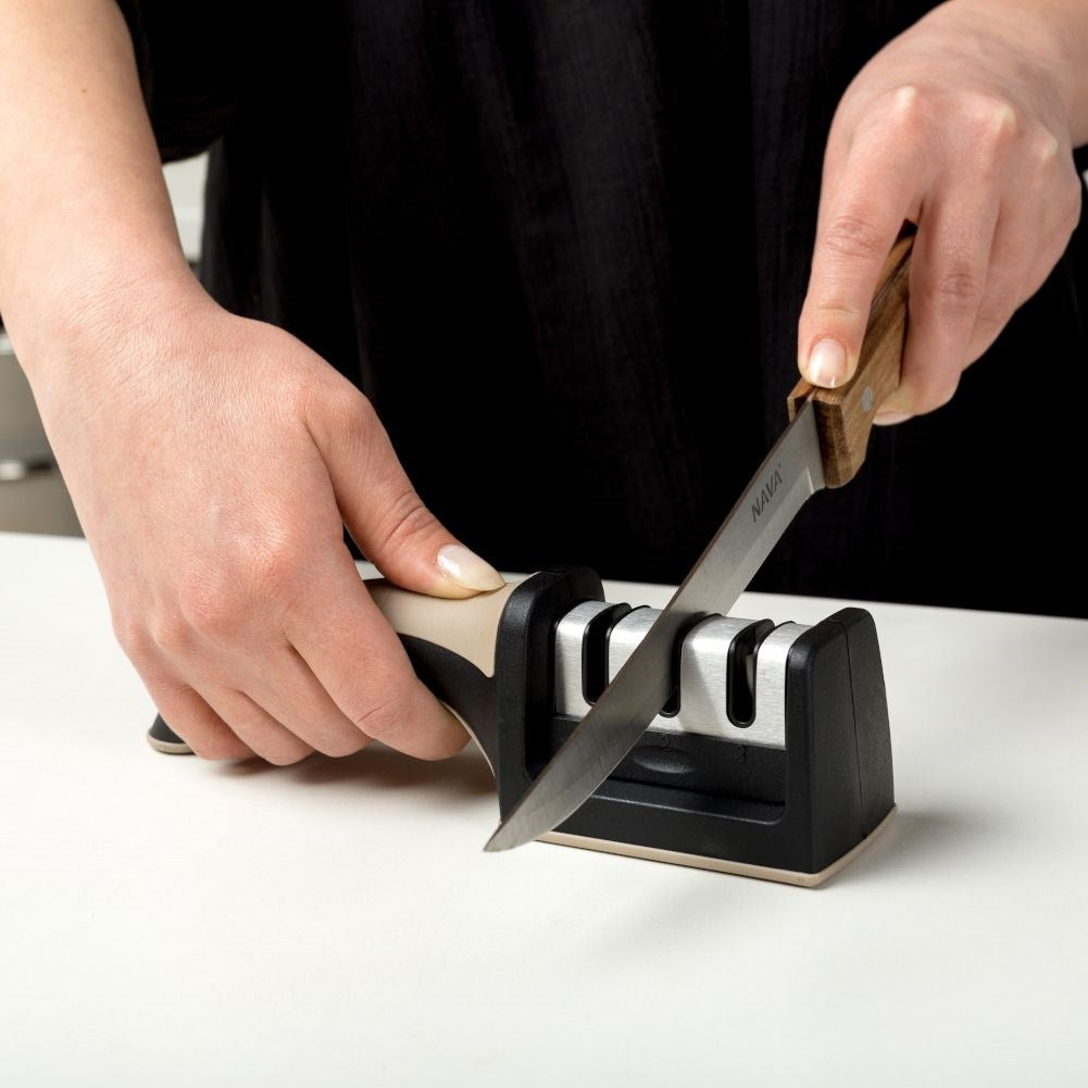 Universal knife sharpener with three steps for sharp knives