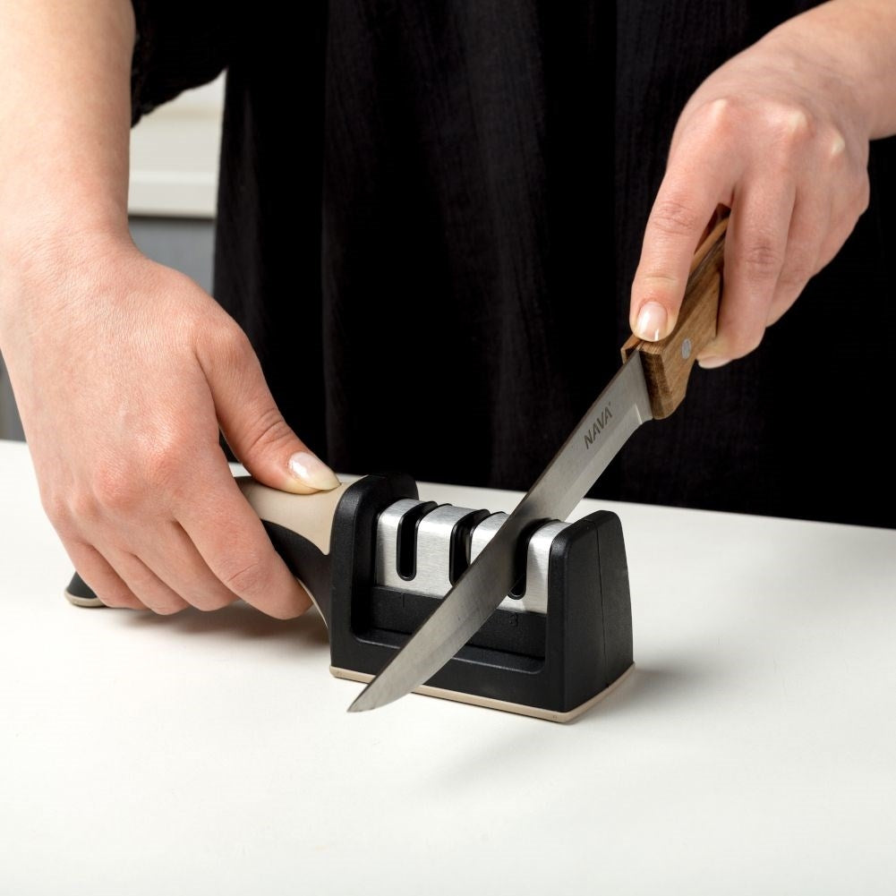 Universal knife sharpener with three steps for sharp knives