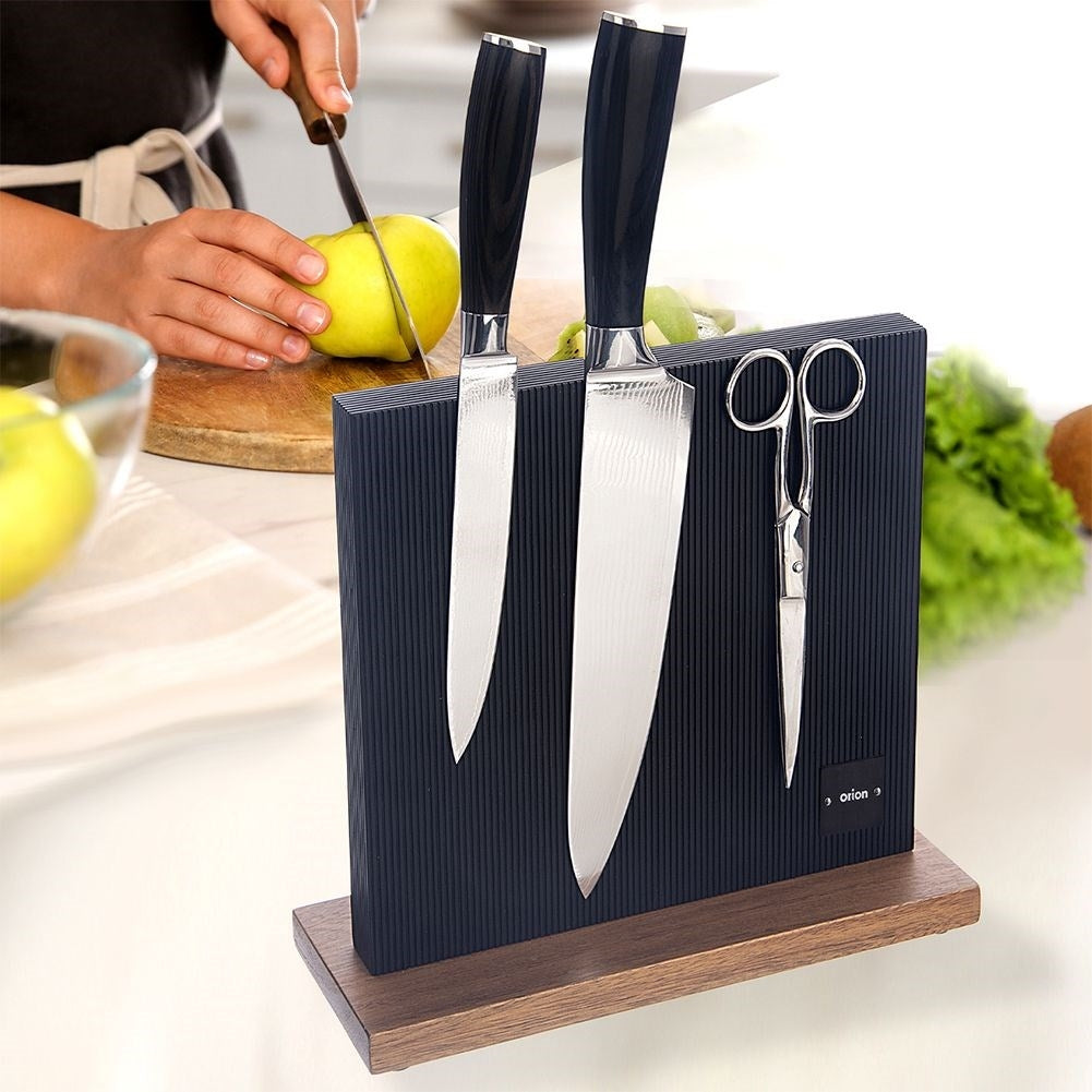 Universal magnetic knife holder in acacia wood for kitchen utensils