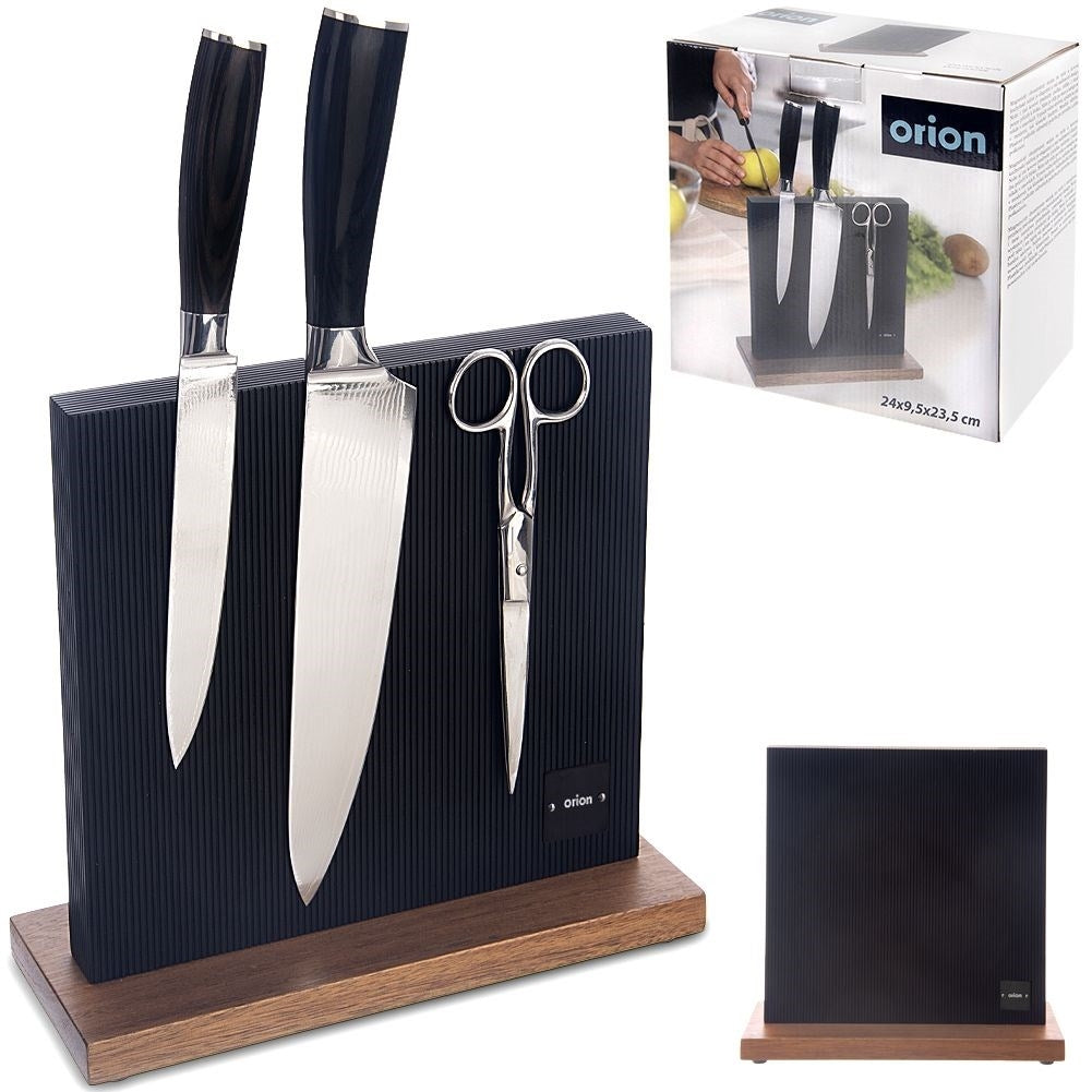 Universal magnetic knife holder in acacia wood for kitchen utensils