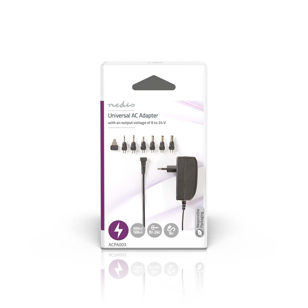 Universal power adapter | 24 W| 9 - 24 V DC | 1.80 m | 1.0 A - 1.5 A A| 6 plug(s) | Black