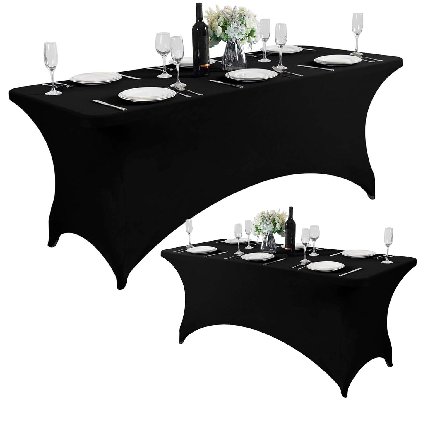 Universal tablecloth cover for catering table 180 cm 6FT black elastic