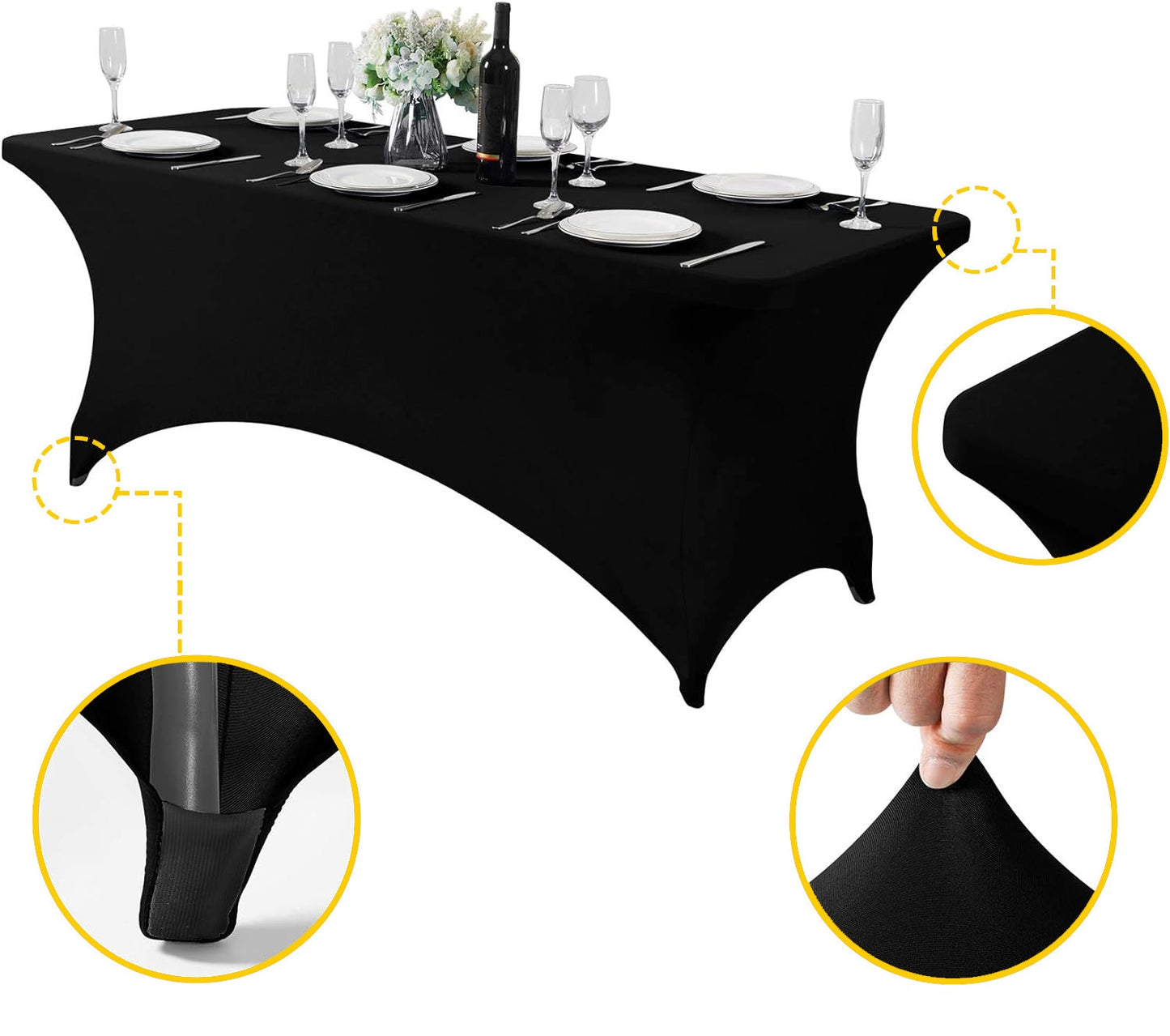 Universal tablecloth cover for catering table 180 cm 6FT black elastic