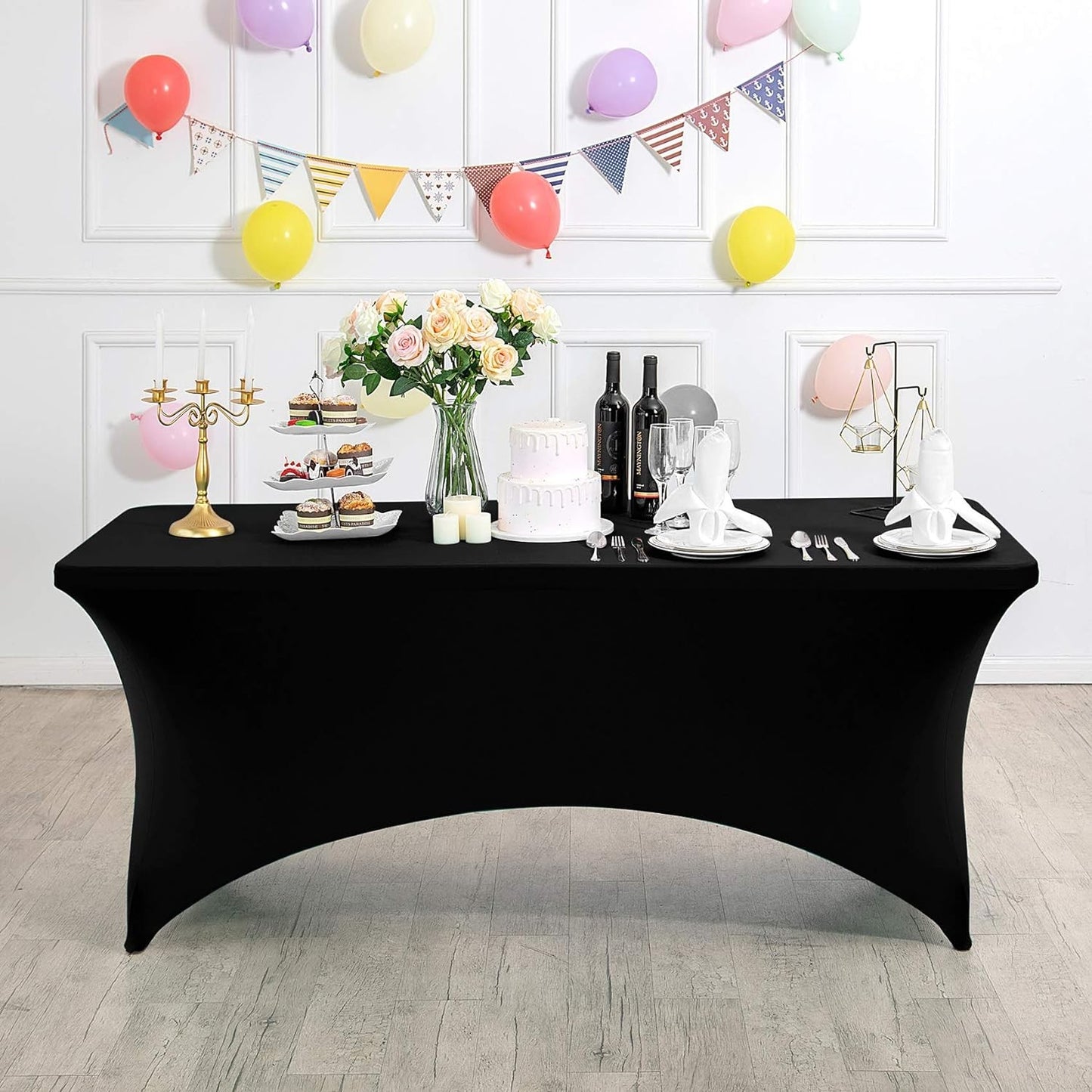 Universal tablecloth cover for catering table 180 cm 6FT black elastic