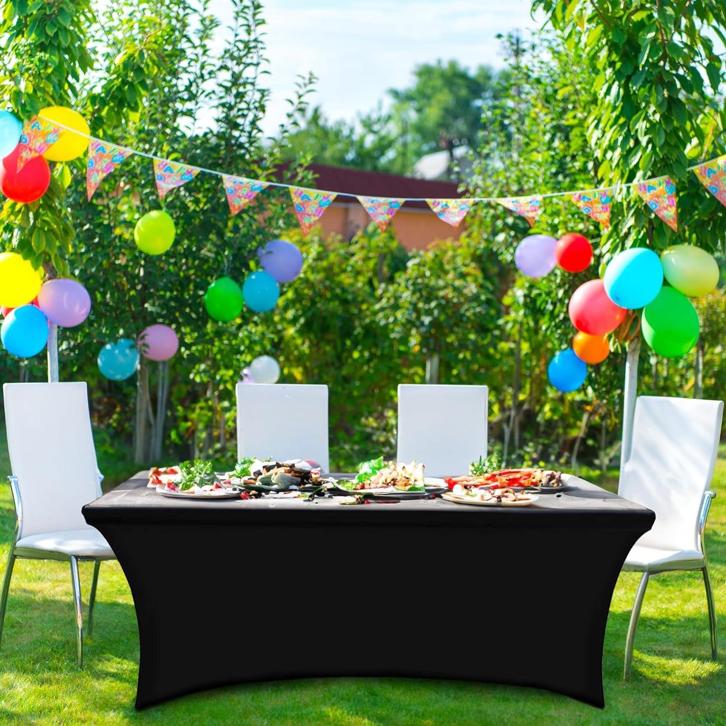 Universal tablecloth cover for catering table 180 cm 6FT black elastic