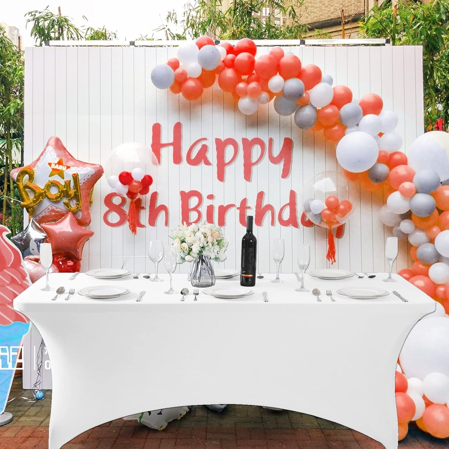 Universal tablecloth cover for catering table 180 cm 6FT white elastic