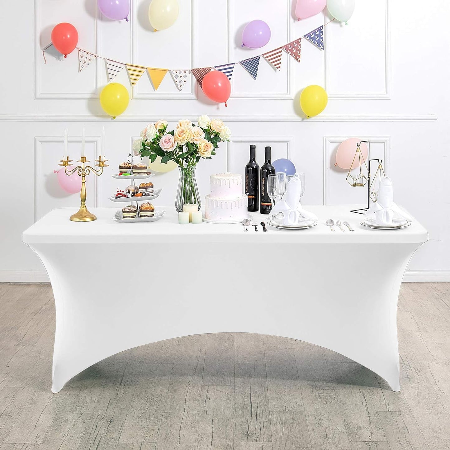 Universal tablecloth cover for catering table 180 cm 6FT white elastic