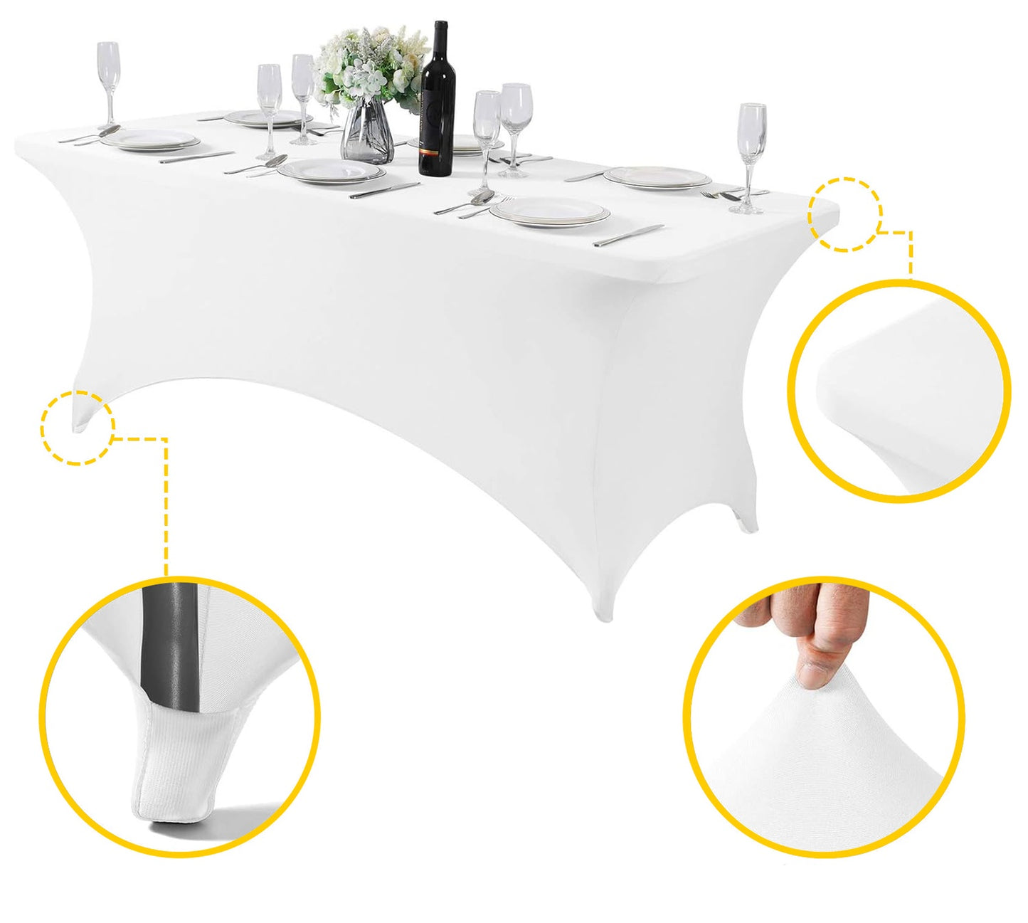Universal tablecloth cover for catering table 180 cm 6FT white elastic