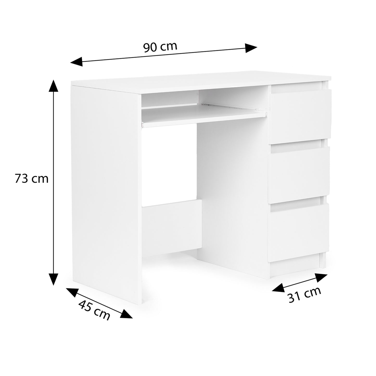 Universal white office computer desk with 3 drawers