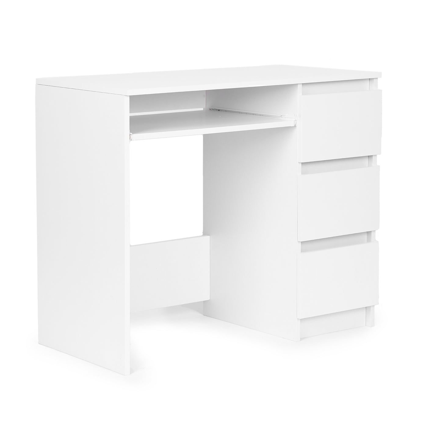 Universal white office computer desk with 3 drawers
