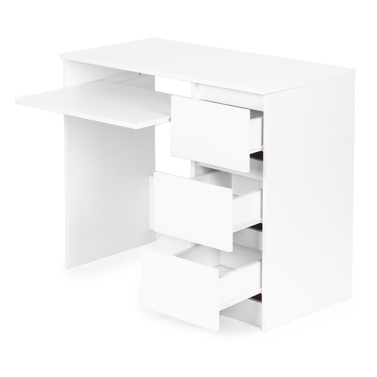 Universal white office computer desk with 3 drawers