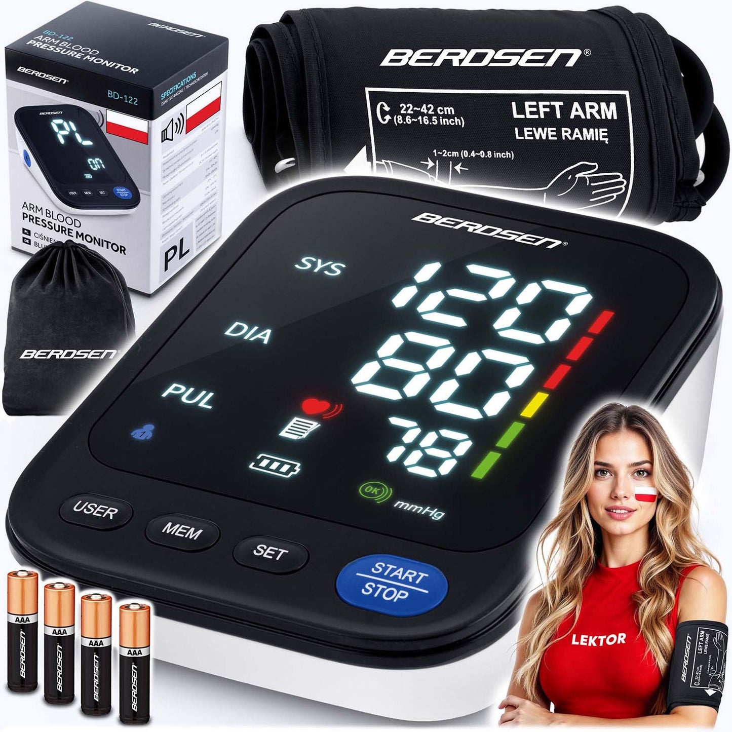 Upper arm blood pressure monitor with Polish messages BD-122 Berdsen