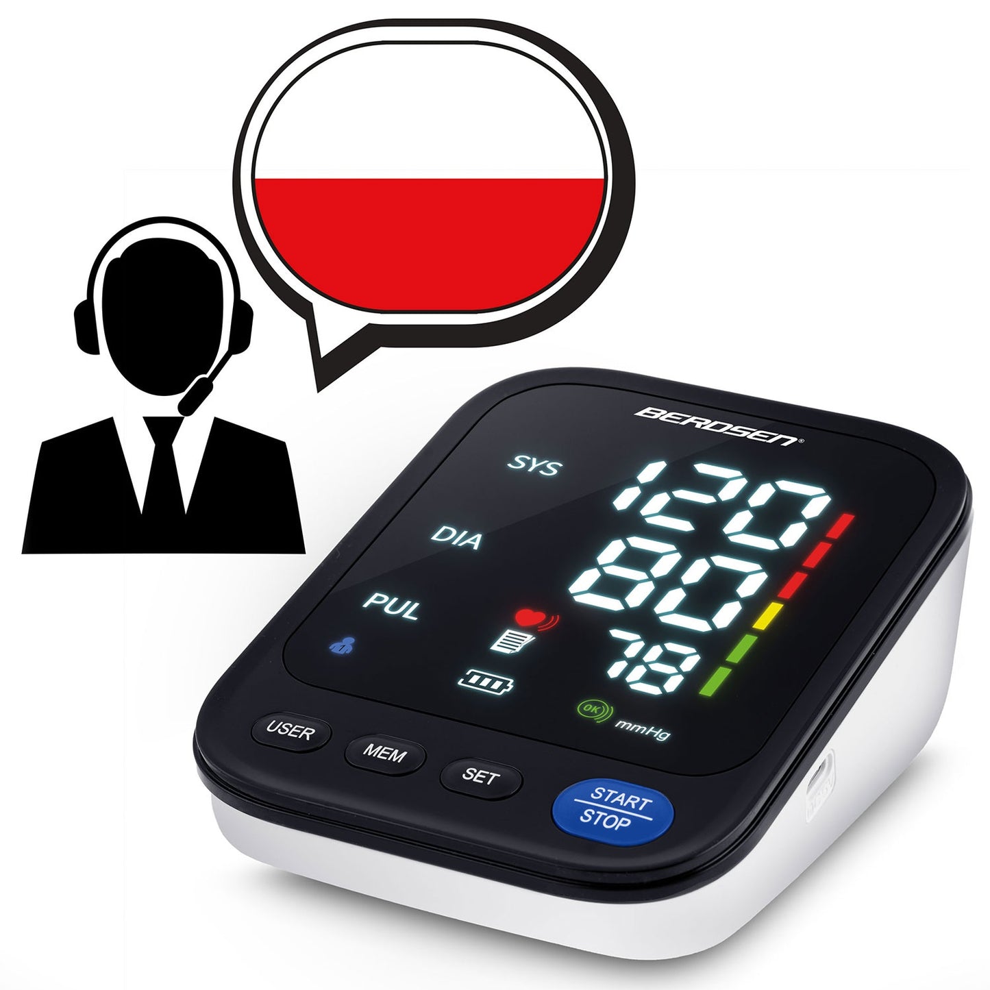 Upper arm blood pressure monitor with Polish messages BD-122 Berdsen