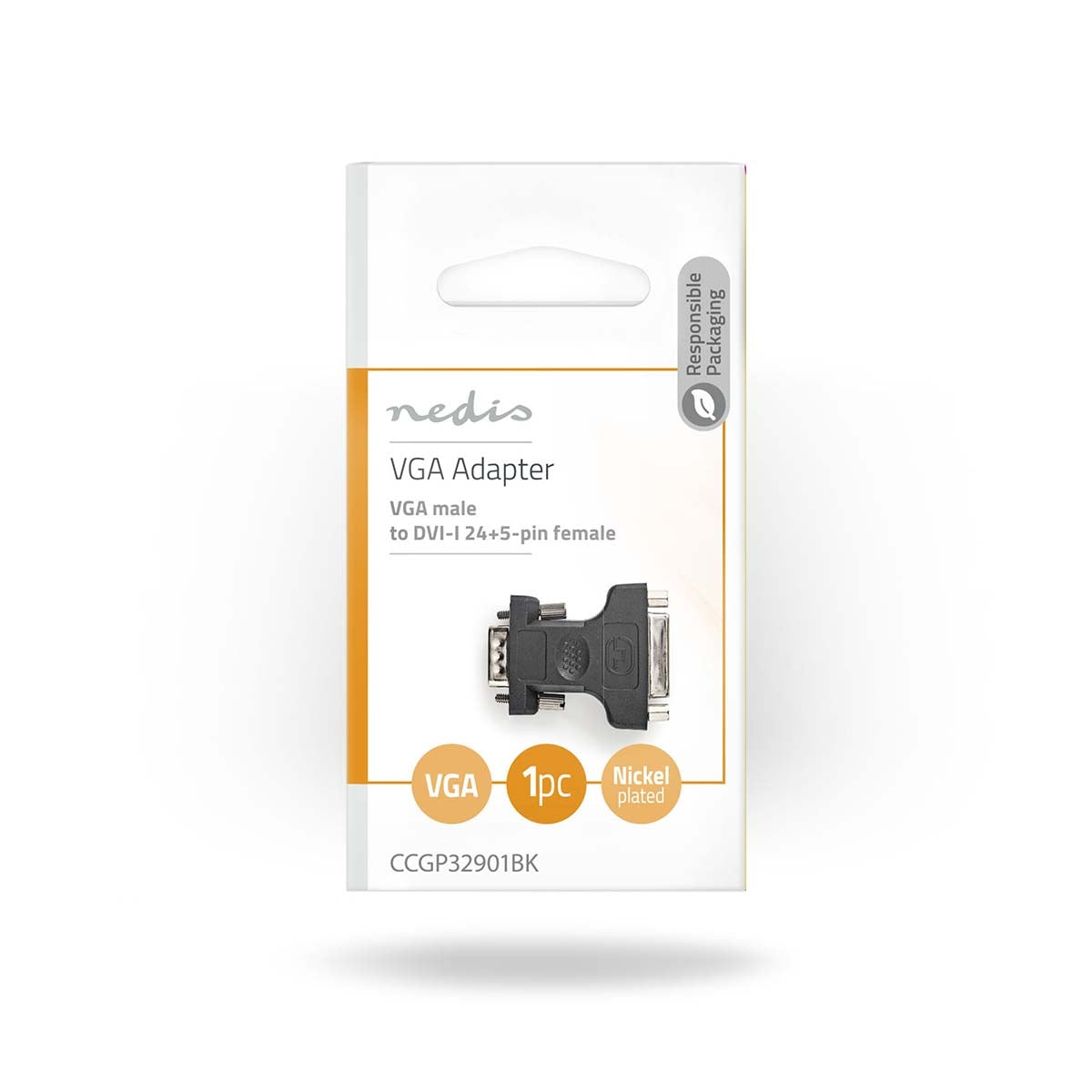 VGA adapter | VGA Male | DVI-I 24+5-Pin Female | Nickel plated | Straight | ABS / Metal | Black | Plastic bag