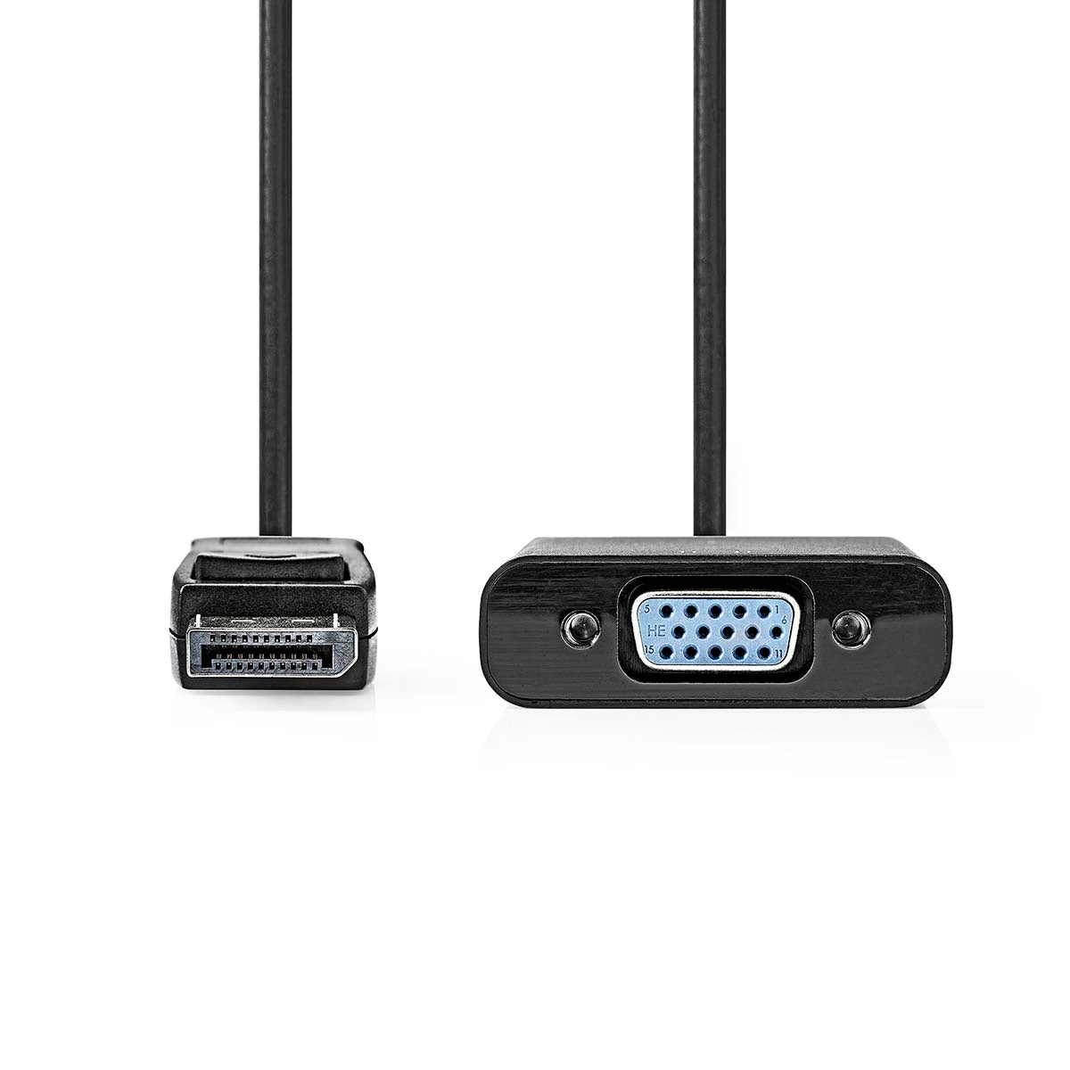 VGA cable | DisplayPort Male | VGA female 15p | Nickel Plated | Maximum resolution: 1080p | 0.20 m | Round | PVC | Black | Plastic bag