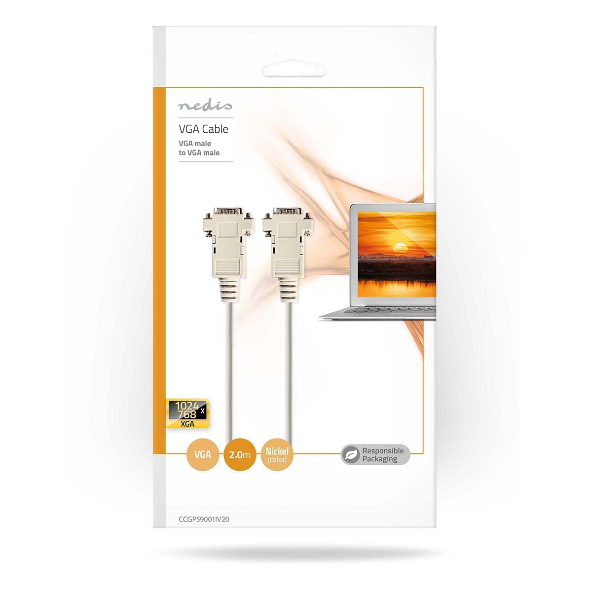 VGA cable | VGA Male | VGA Male | Nickel Plated | Maximum resolution: 1024x768 | 2.00 m | Round | ABS | Ivory | Plastic bag