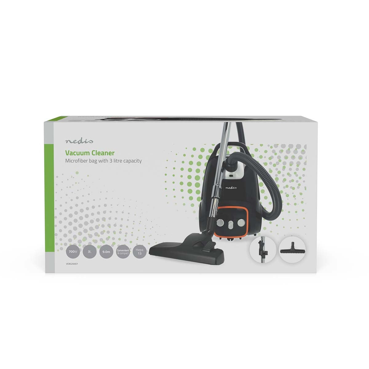 Vacuum Cleaner | With Bag | 700 W | Dust capacity: 3.0 l | Combi Brush | Action radius: 9.00 m | Vacuum cleaner suction control | Hepa 13 | Anthracite / Black / Orange