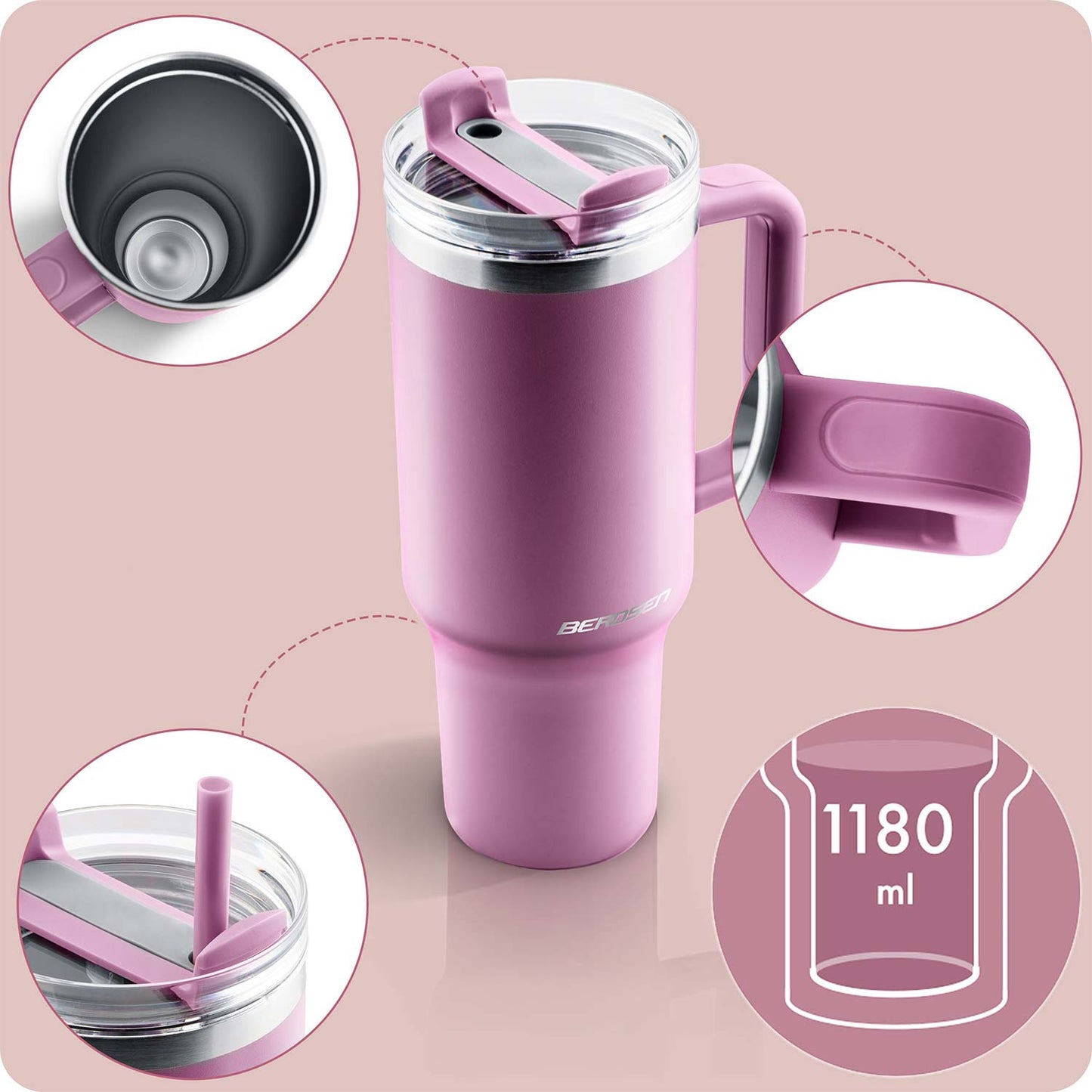 Vacuum Insulated Stainless Steel Tumbler with Straw, 1180 ml
