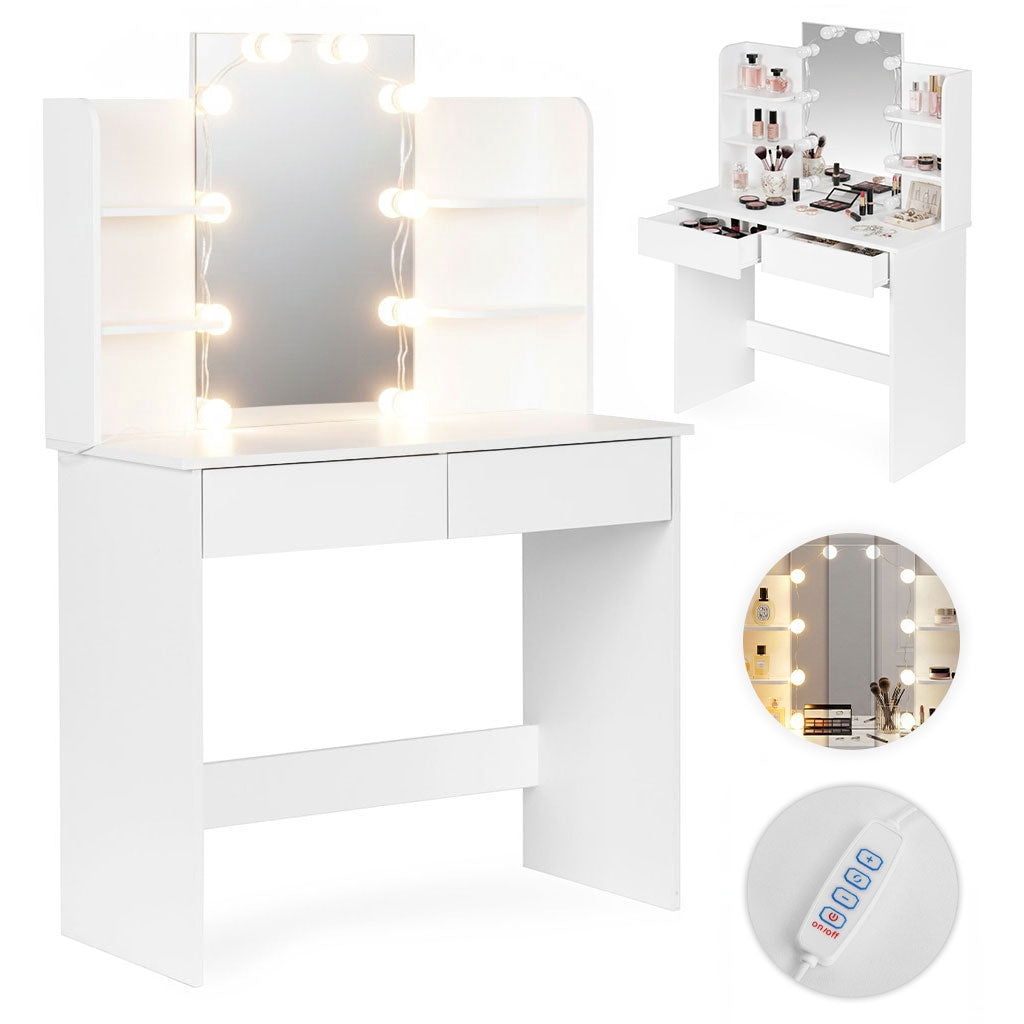 Vanity Table with LED Mirror, 3 Light Modes, Drawers
