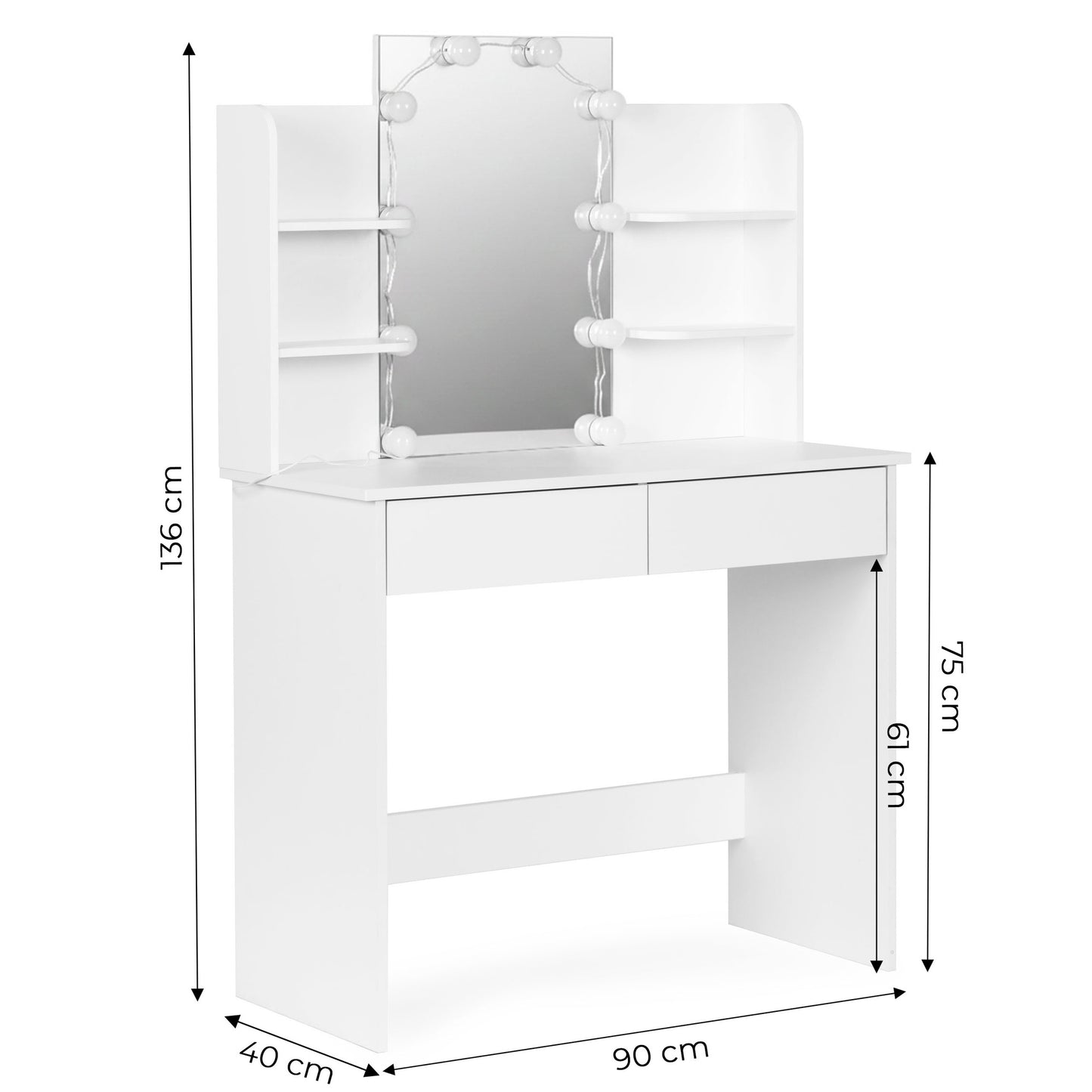 Vanity Table with LED Mirror, 3 Light Modes, Drawers