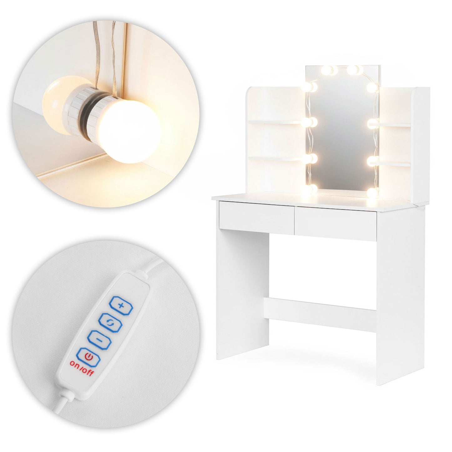 Vanity Table with LED Mirror, 3 Light Modes, Drawers