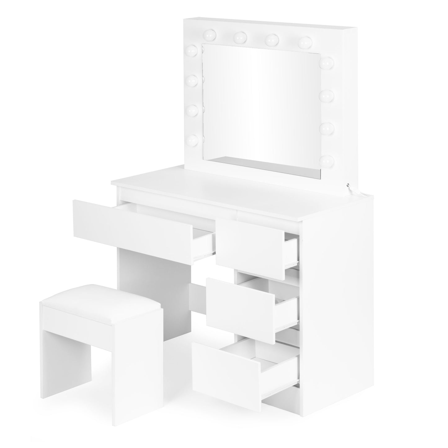 Vanity Table with LED Mirror, 4 Drawers + Stool