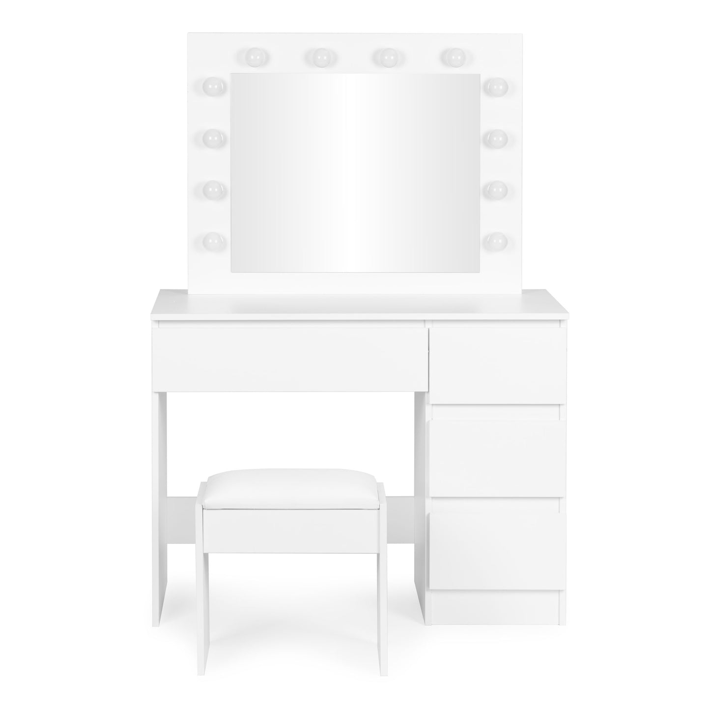 Vanity Table with LED Mirror, 4 Drawers + Stool