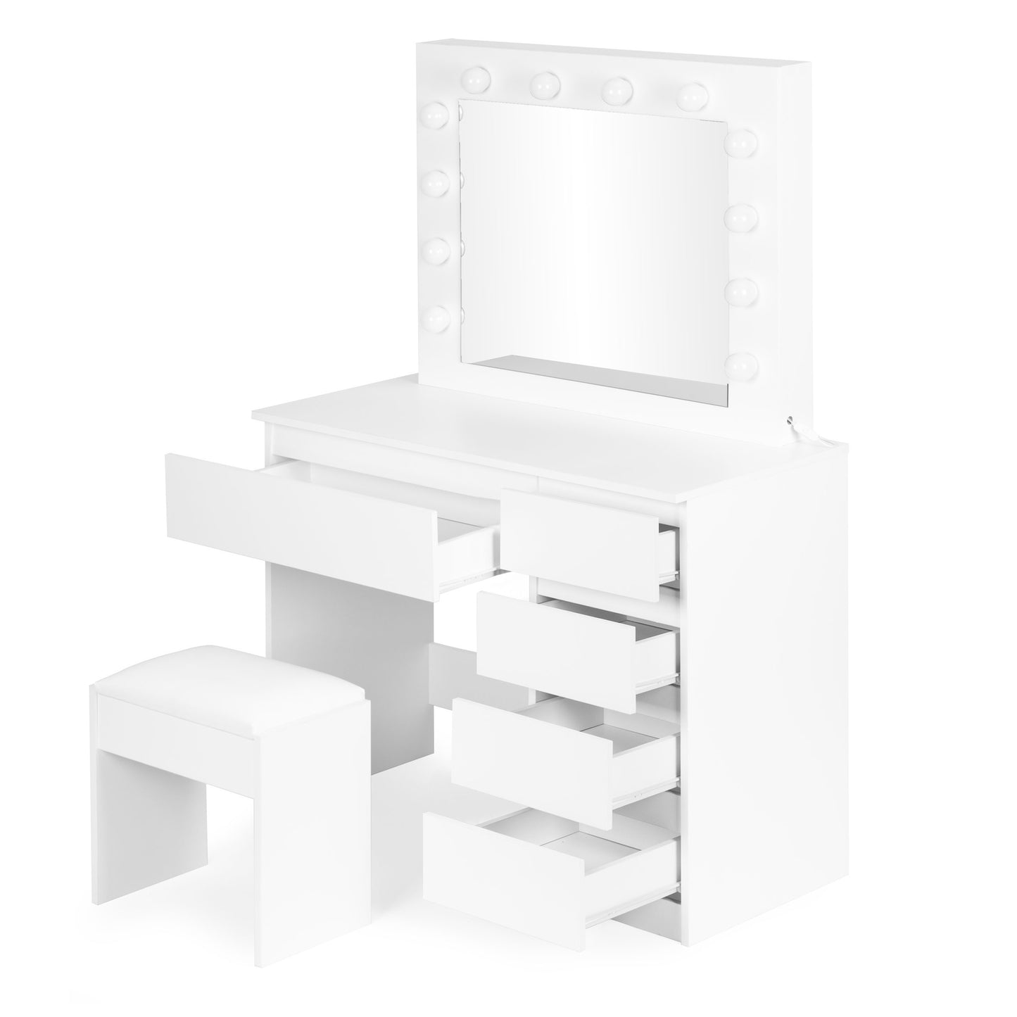 Vanity Table with LED Mirror, 5 Drawers, Stool Included