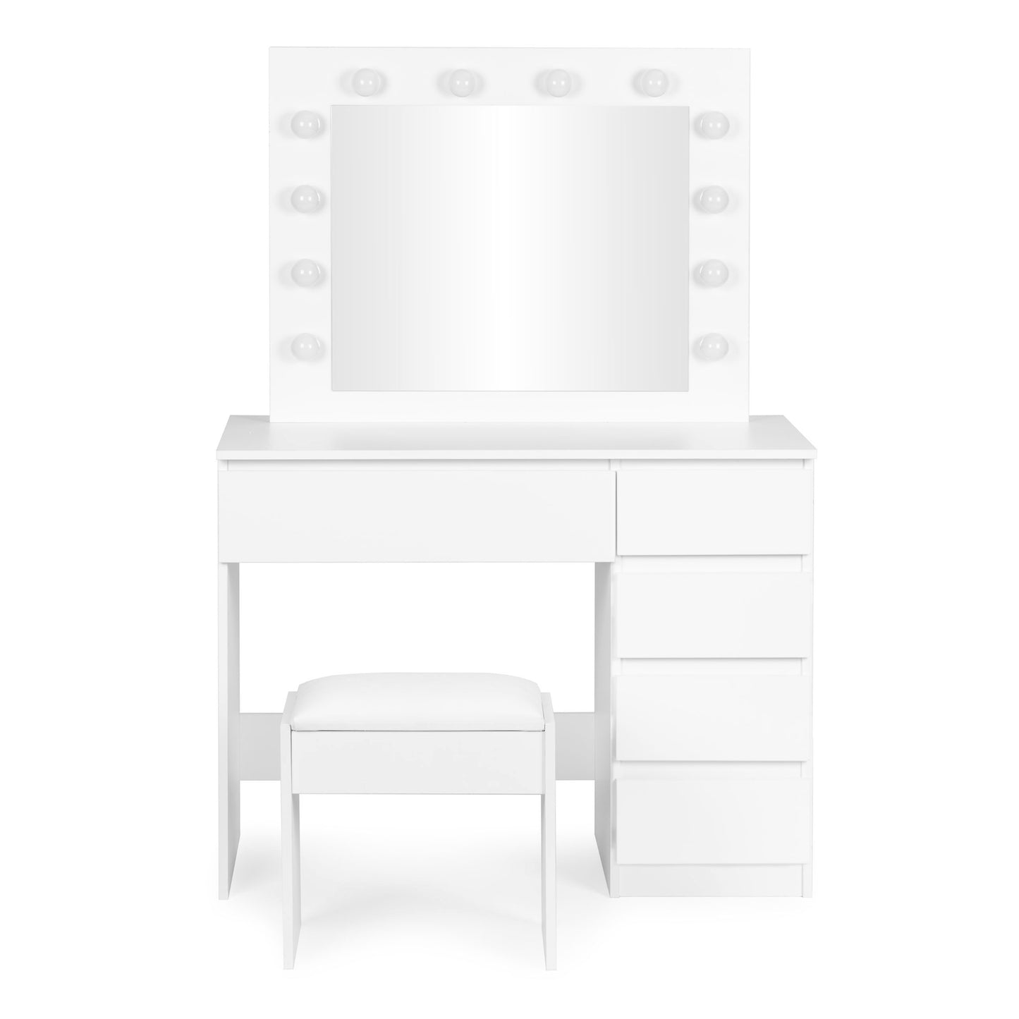 Vanity Table with LED Mirror, 5 Drawers, Stool Included