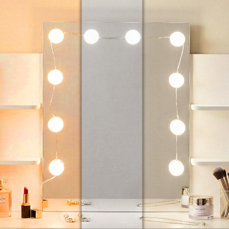 Vanity Table with LED Mirror, Drawers, Shelves, 3 Light Modes