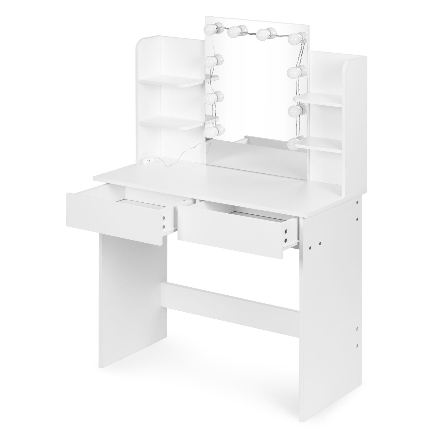 Vanity Table with LED Mirror, Drawers, Shelves, 3 Light Modes
